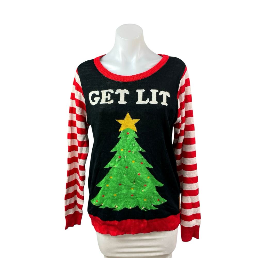 Tipsy Elves Women's Light Up Christmas Holiday Print Long Sleeve Sweater Top M
